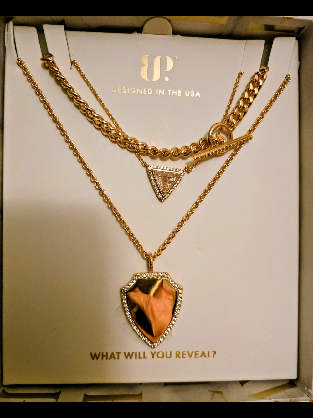 bp Gold Layered Shield & Triangle Pendant Necklace Set
